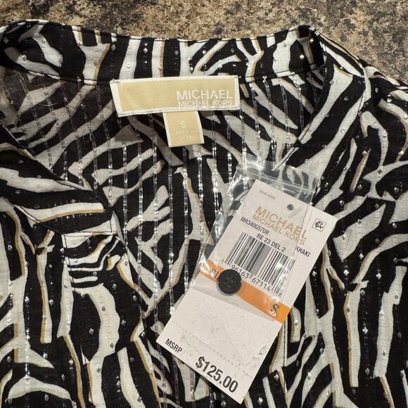 NWT Michael Kors Top Zebra Y2K Safari Abstract Boho Statement Bold Button Small - Picture 3 of 7